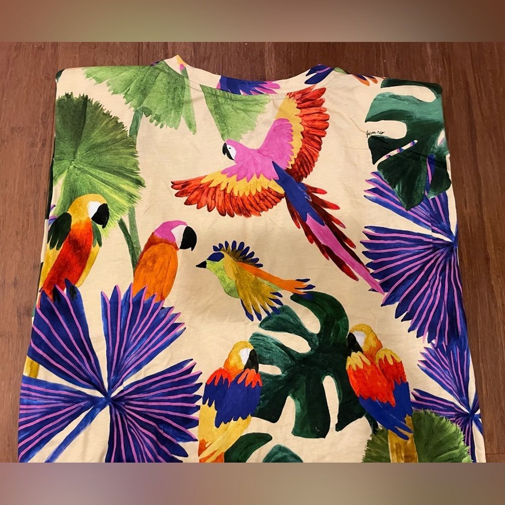 Farm Rio Dress Sleeveless Mini Shift Tropical Floral Parrot 100% Cotton XL NWT - Picture 11 of 11